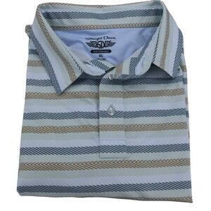 Straight Down Performance Mens XL Golf Polo Shirt Striped Blue Tan Short Sleeve